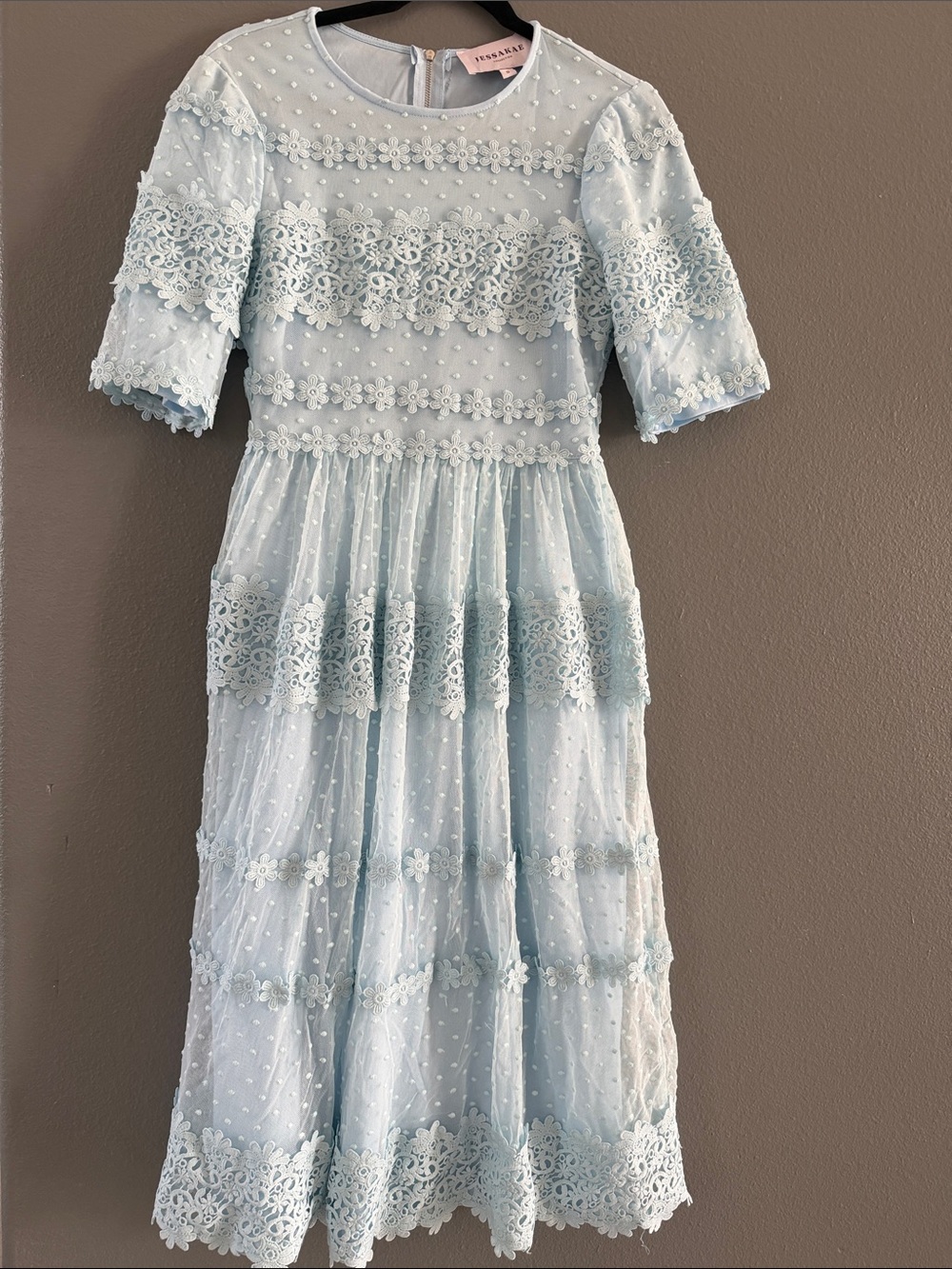 JessaKae Light Blue Lace Tiered Midi Dress